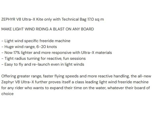 2025 Ozone Zephyr V8 Ultra-X - 17 metre