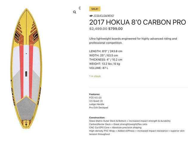 2017 Naish Hokua Carbon Pro - 8' 0", 25 inches