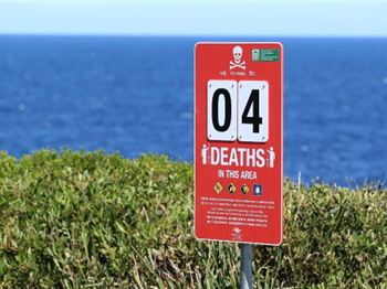 X Deaths in this Area - Rock Fishing Shock Signage - Fishing News